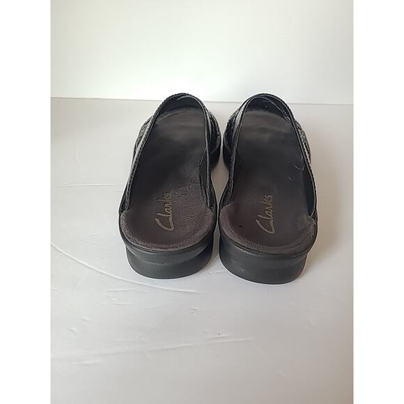 Clarks Susan SZ 9M Woven Black Leather Sandal Open Toe #34721 Flat Comfort - Picture 7 of 9